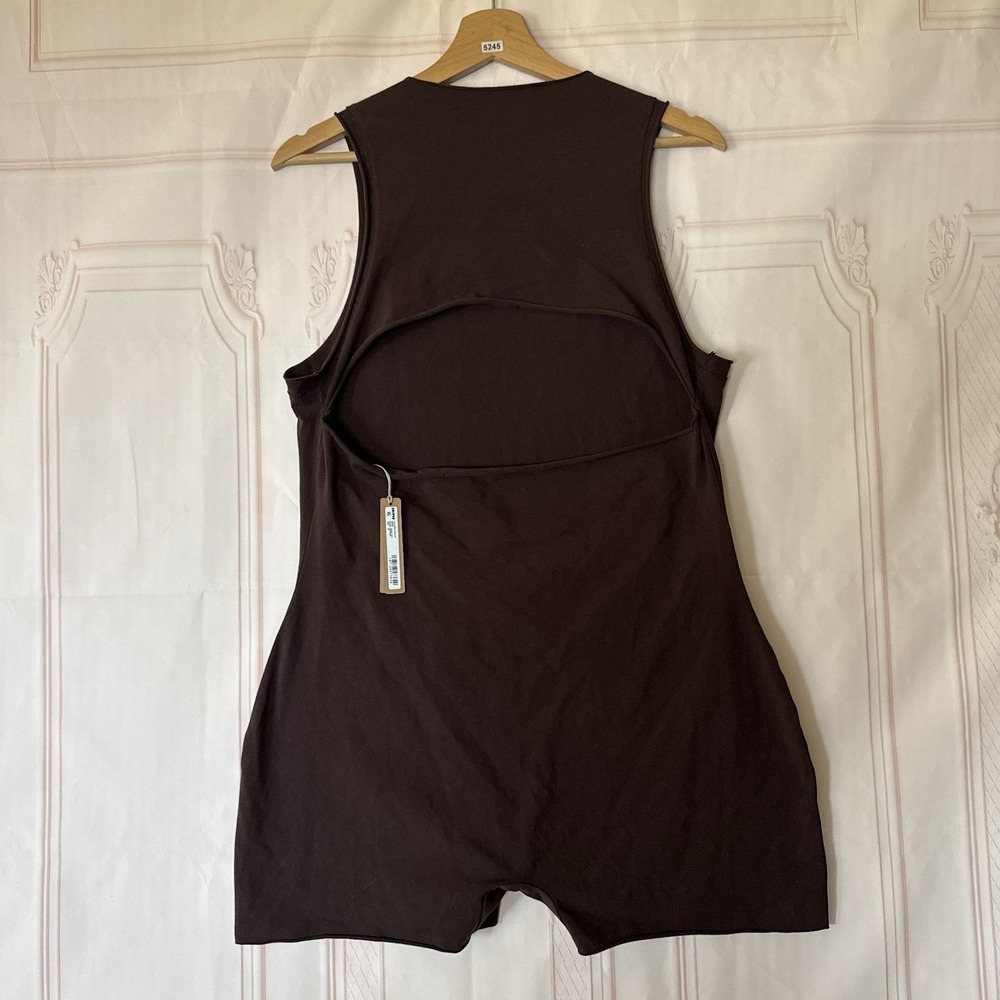 NWT SKIMS Raw Edge Cutout Open Back Romper Espresso Brown Sz 2X Will Fit L/XL